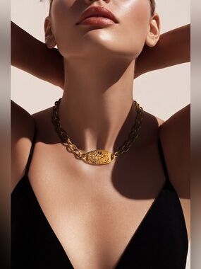 Gold Filigree Link Necklace Choker - Women's Jewelry